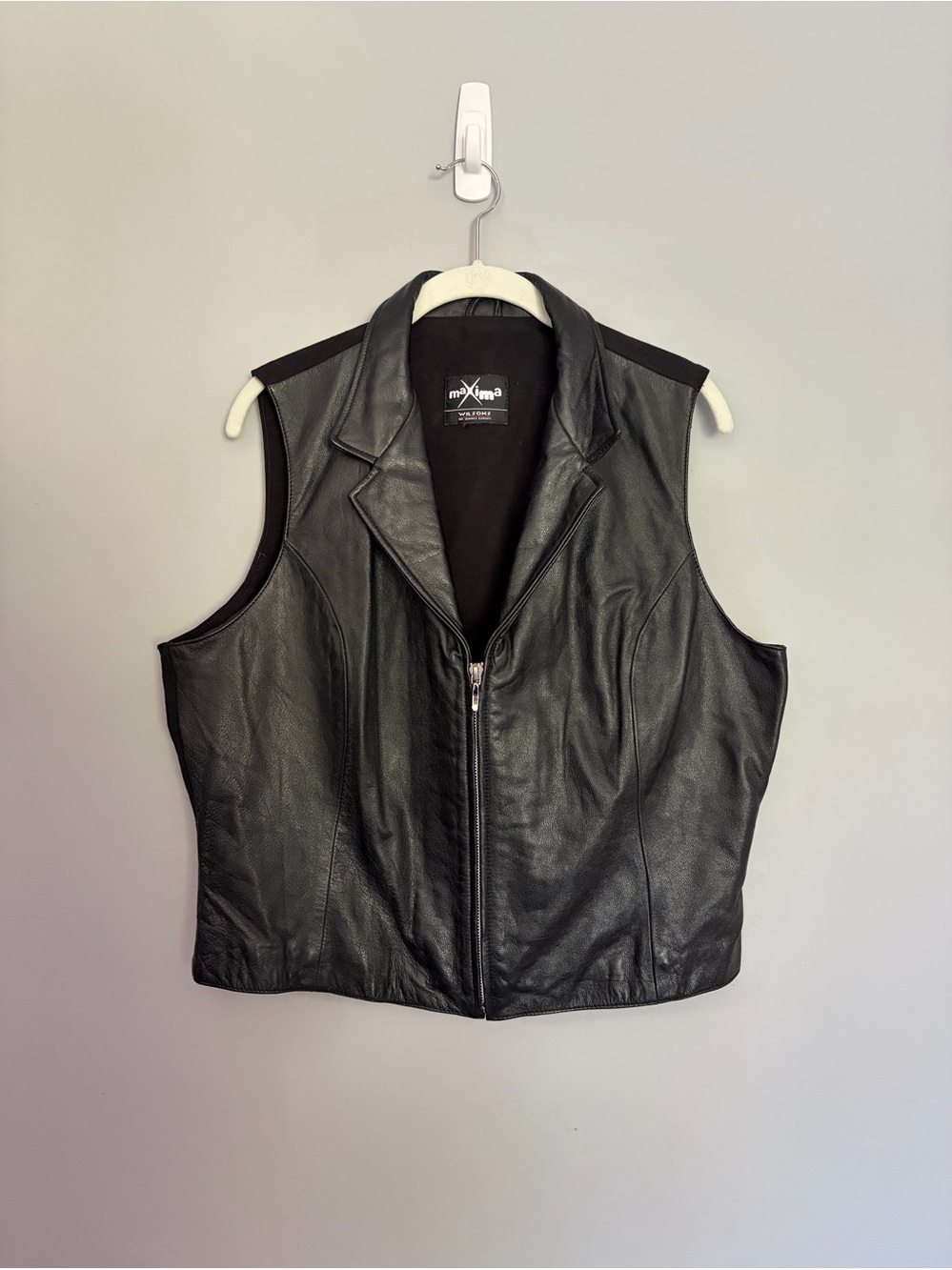 Wilsons Leather Maxima Vintage Y2K Black Vest Size L Stretch Back Biker Grunge